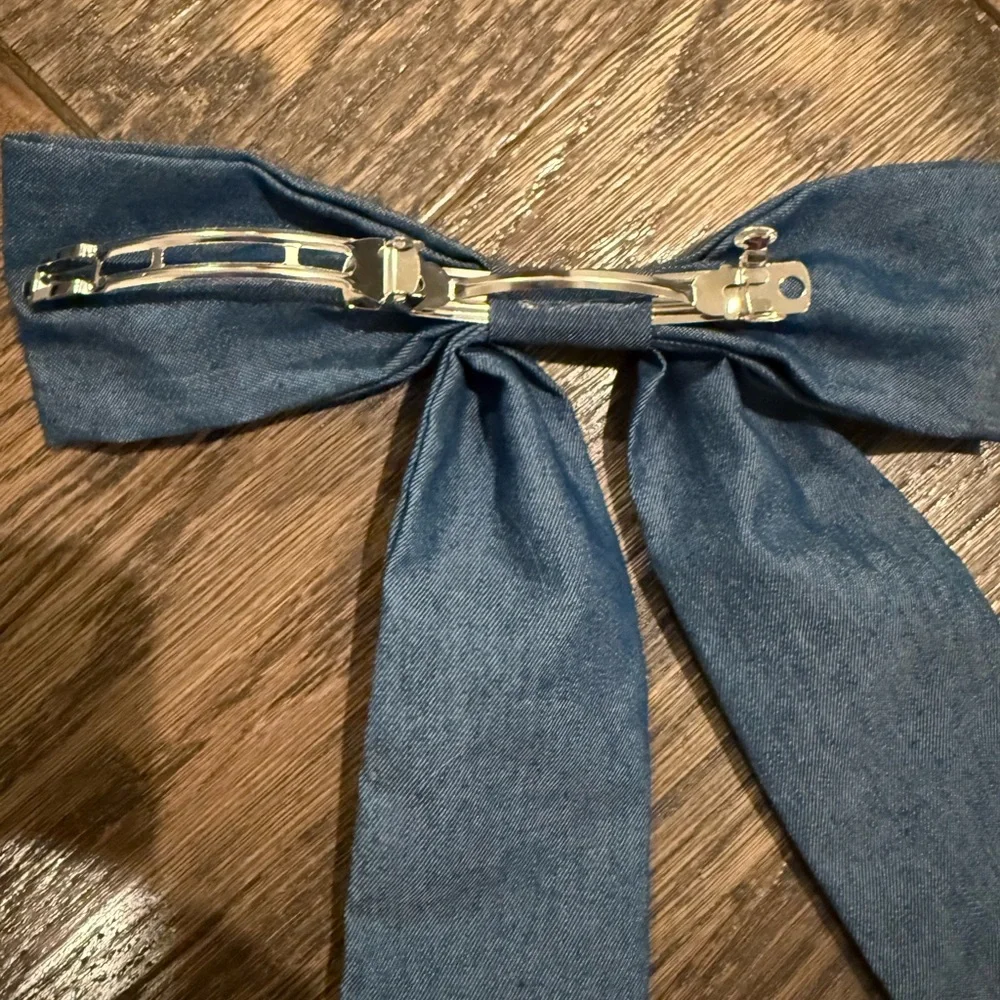Colorful Kids School Themed Hair Bows Denim and White